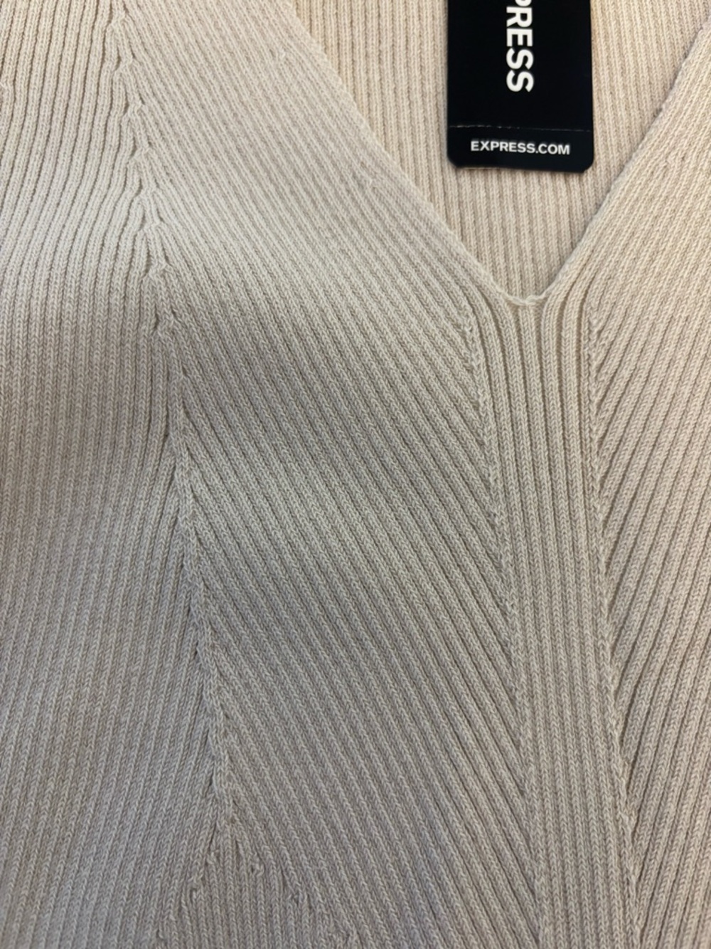 Express Beige Ribbed V-Neck Top - Picture 2 of 3